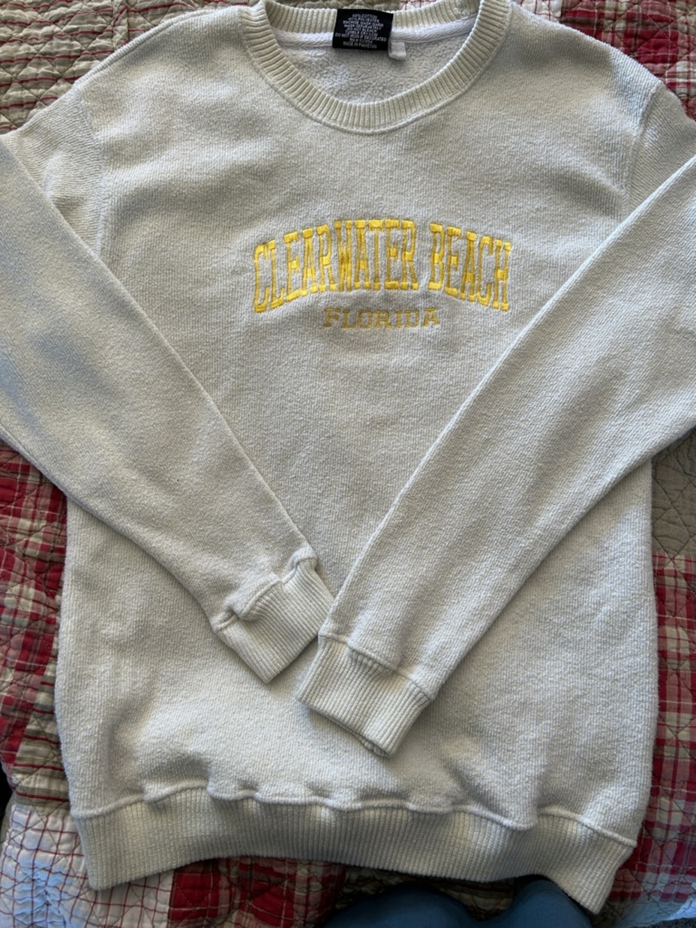 Gildan White Crewneck Sweatshirt with Yellow Clearwater Beach Embroidery